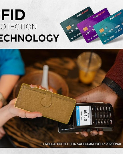 Real Leather Women Wallet Leather with RFID Blocking -Trifold Card Holder Designer Ladies Clutch with ID Window Wallets
