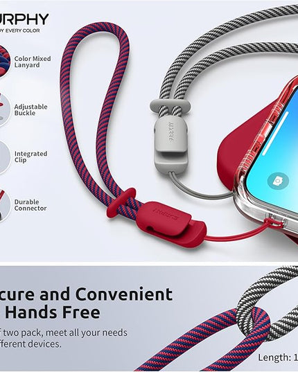 SURPHY 2 Pack Phone Lanyard for Cellphone Case, Phone Wrist Strap for Case, Cellphone Strap with 2-Color Braided, Charm Wrist Lanyard for Women and Men, Red & Gray