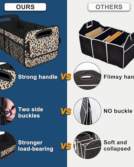 Deosk Car Trunk Organzier for suv,Car Organziers and Storage with 6 Big Pocket for Women/Men 50L Waterproof Polyester Trunk Organzier for Minivan/Truck(Medium,Leopard print)