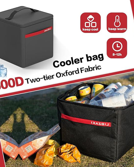LIBZAKI Car Trunk Organizer,3 Compartments Big Trunk Storage, Large Capacity, Foldable, 95L Heavy Duty Storage Box for Car, SUV, Truck,Jeep, Includes 26L Cooler Bag-Black