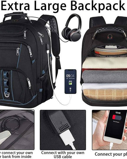 Laptop Backpack, Blue, 55L Capacity, TSA Approved, Multipurpose, Convenient USB Port, Comfortable Back Design, Durable Polyester Fabric