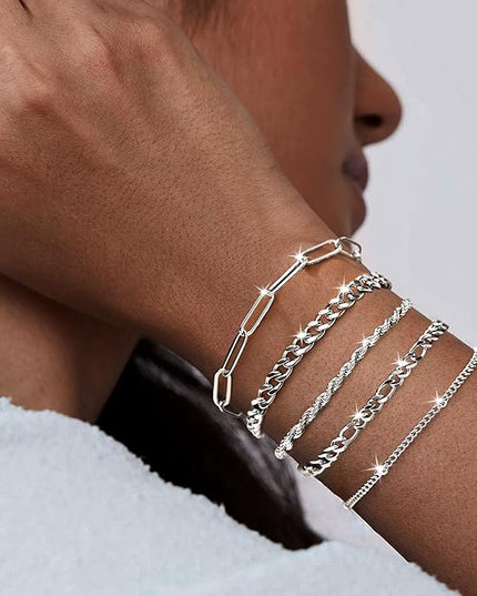 Gold Bracelets Set for Women Stack, Dainty Thick Bracelets Stack for Women Trendy, Simple Thin Gold Plated Cuff Stackable Bracelets With Beaded Cuban Paperclip Snake Rope Bangle Hand Chain Jewelry Gifts for Women Non Tainish