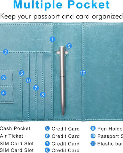 ACdream Passport Holder Cover, Leather Travel Wallet Case, RFID Blocking Document Organizer Protecrtor, with Slots for Credit Cards, Boarding Pass, for Women and Men, Blossom