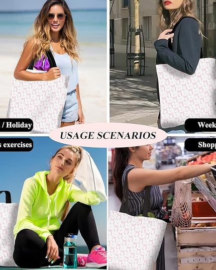Canvas Tote Bag for Women，Cute Heavy-Duty Shoulder Bag with Zipper Pocket -Travel Tote for Grocery, Gym,Shopping