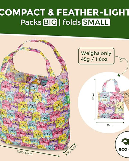 ECO CHIC Foldable Reusable Grocery Bags - Lightweight, Recycled & Reusable Shopping Bag - Waterproof Packable Tote