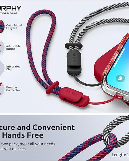 SURPHY 2 Pack Phone Lanyard for Cellphone Case, Phone Wrist Strap for Case, Cellphone Strap with 2-Color Braided, Charm Wrist Lanyard for Women and Men, Cellphone Wrist Lanyard for Women, Red & Black