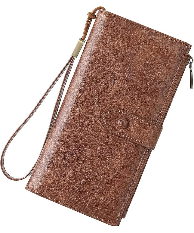SENDEFN Wallet for Women RFID Blocking Leather Clutch Long Purse Large Capacity Credit Card Holder Wristlet