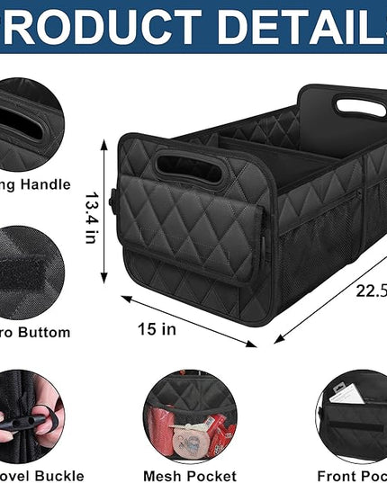 Deosk Car Trunk Organizer and Storage with 6 Big Pockets, Waterproof Polyester Trunk Organizer for SUV, Minivan, Truck (Large, Black)