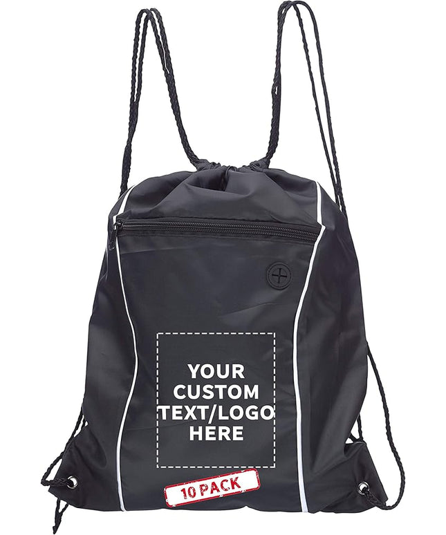 DISCOUNT PROMOS Two-Tone Drawstring Backpack Non-Woven - 10 pack - Customizable Text, Logo - Durable Sports Backpacks - Ideal for Work, Sports, Travel, Gym & More - Black