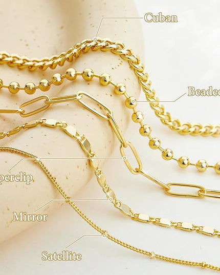 Gold Bracelets Set for Women Stack, Dainty Thick Bracelets Stack for Women Trendy, Simple Thin Gold Plated Cuff Stackable Bracelets With Beaded Cuban Paperclip Snake Rope Bangle Hand Chain Jewelry Gifts for Women Non Tainish