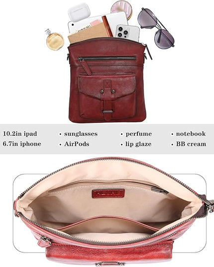 HESHE Leather Crossbody Bags for Women Satchel Purses Shoulder Purses and Handbags Cross Body Bag with Multi Pockets
