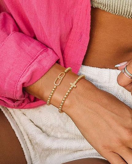 Gold Bracelets for Women 14K Gold Beaded Bracelets Stackable Bracelets for Women Gold Charm Bracelet Non Tarnish Gold Jewelry for Women Trendy