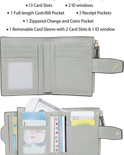 AINIMOER Women's RFID Blocking Leather Small Compact Bi-fold Zipper Pocket Wallet Card Case Purse with id Window