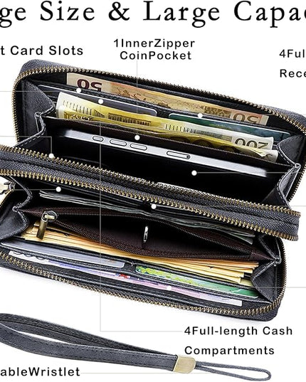 YAPAIOU Wallet For Women Large Capacity Wristlet Purse for Women RFID Blocking Multi Clutch Grey