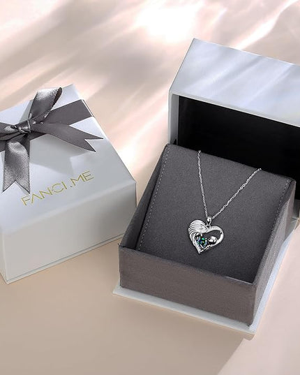 FANCIME Mom Birthstone Necklace Mother and Child Love Heart Necklace I Love You Mom Gifts Mothers Day Birthstone Jewelry Gifts for Grandmother Women Wife, 16"+2" Inches