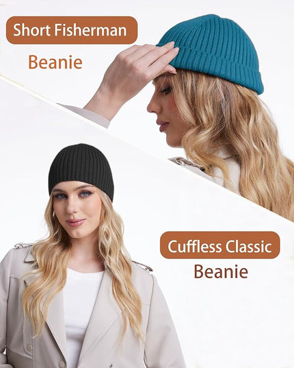 choshion Wool Knit Fisherman Beanie Hat for Men Women,Cuffless Warm Short Cuff Beanies Toboggan Ski Hats Winter Skull Cap
