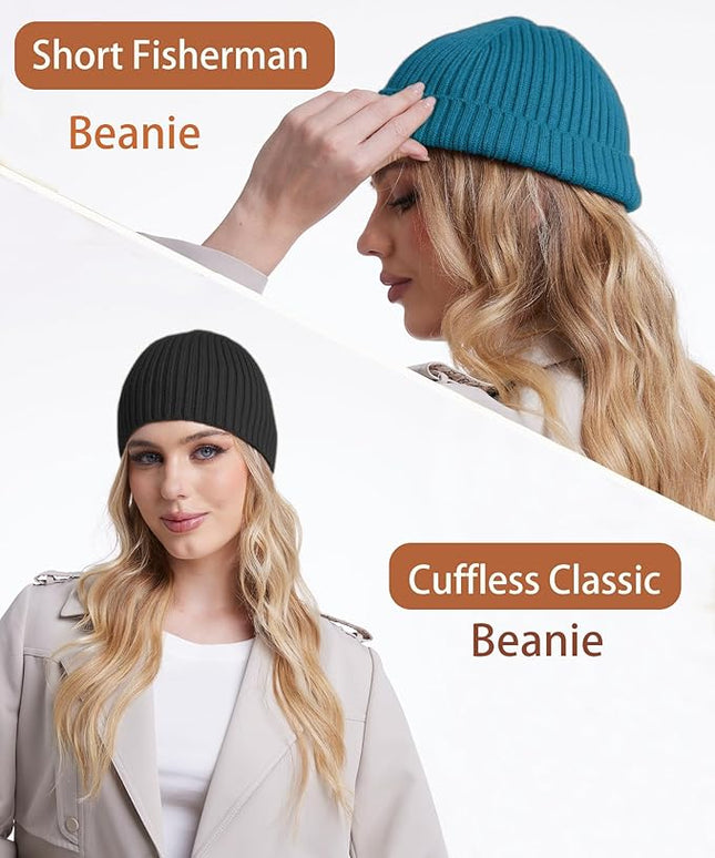 choshion Wool Knit Fisherman Beanie Hat for Men Women,Cuffless Warm Short Cuff Beanies Toboggan Ski Hats Winter Skull Cap