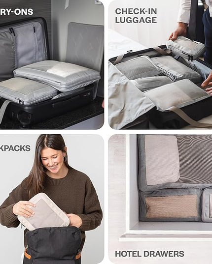 Aerotrunk Compression Packing Cubes for Travel - Luggage Organizer Bags - Double Zipper Packing Cubes for Suitcases (4-Pack, Light Grey)