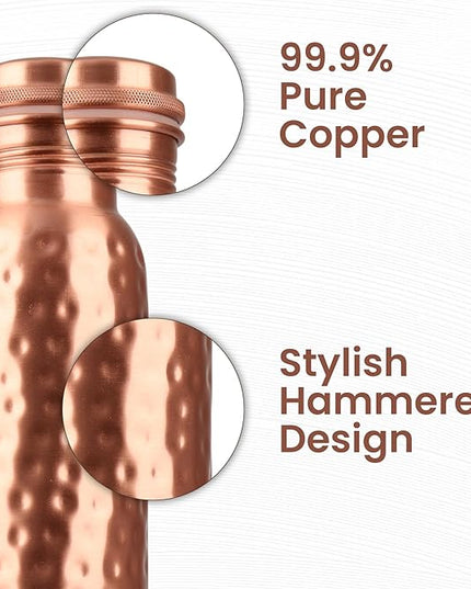 34 Oz Pure Copper Water Bottle Set – Leak-Proof Hammered Design with Tumbler, Carrying Bag & Smooth Finish Decorative – Copper Home Decore