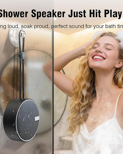 INSMY C12 IPX7 Waterproof Shower Bluetooth Speaker, Portable Small Speaker, Speakers Bluetooth Wireless Loud Clear Sound Support TF Card Suction Cup for Kayak Canoe Beach Gift (Black)