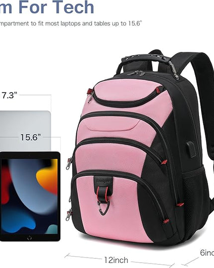 Boavan Laptop Backpack for men, 15.6 inch Laptop Bag with USB Port, Waterproof Travel Work Backpack Purse, Anti-Theft Teacher Nurse Doctor Casual Bookbags Office Business backpack，PinkBlack