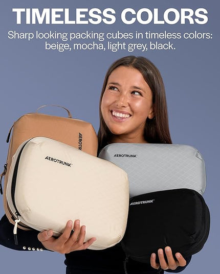 Aerotrunk Ultralight Compression Packing Cubes - Lightweight Travel Organizers for Suitcases and Luggage (3-Pack, Mocha)