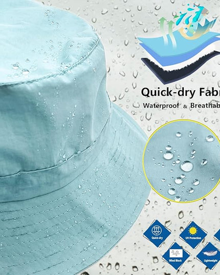 woogwin Waterproof Bucket Rain Hat with Chin Strap Quick Dry Packable Boonie Sun Hat Safari Hat UV Protection