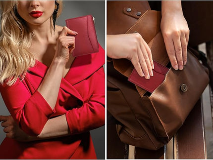 Oak Leathers Leather Wallet For Women - Small RFID Coin Purse Credit Card & ID Holder for Ladies, Gift for Women's, Bifold Wallets (Nappa Red)