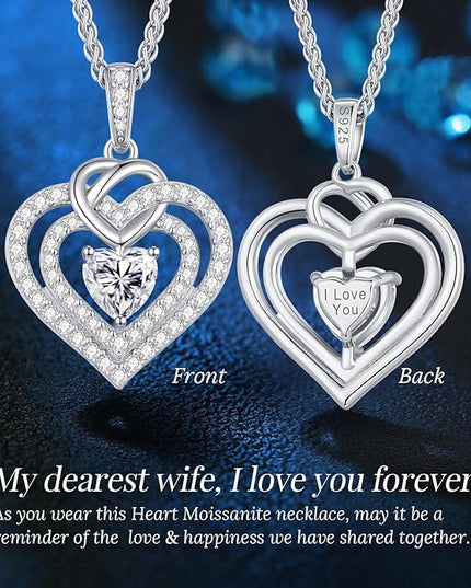 OOBEE Moissanite Heart Necklaces for Women, 1- 4 Carat Moissanite 925 Sterling Silver Gold Plating Fine Women Necklace，Ideal Anniversary Birthday Christmas Valentine Mothers Day Jewelry Gifts for Mom Wife Her Girlfriend