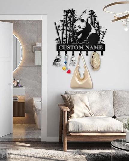 Dyoart Bamboo Panda Animal Wall Key Holder | Metal Key Organizer with Hooks | Coat Rack & Wall Decor for Front Door & Hallway