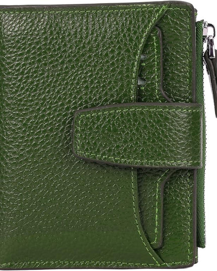 AINIMOER Women's RFID Blocking Leather Small Compact Bi-fold Zipper Pocket Wallet Card Case Purse with id Window
