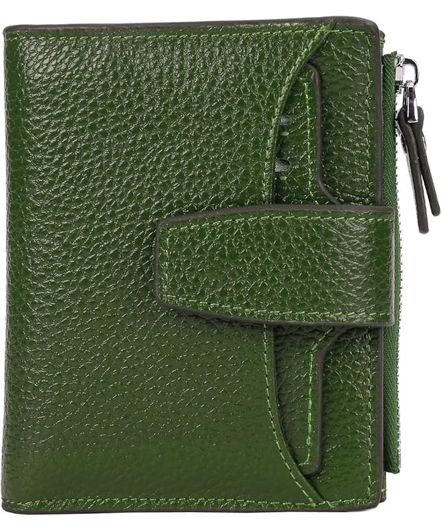 AINIMOER Women's RFID Blocking Leather Small Compact Bi-fold Zipper Pocket Wallet Card Case Purse with id Window