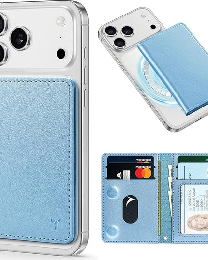 TUCCH for Magsafe Wallet with 6 Card Holders, RFID Blocking Clear ID Window PU Leather Men Women Folio Magnetic Phone Wallet for iPhone 17/16/15/14/13/12/Plus/Air/Pro/Pro Max Series, Pearly Light Blue