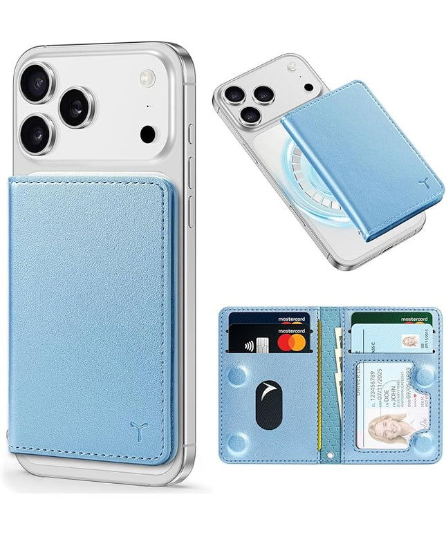 TUCCH for Magsafe Wallet with 6 Card Holders, RFID Blocking Clear ID Window PU Leather Men Women Folio Magnetic Phone Wallet for iPhone 17/16/15/14/13/12/Plus/Air/Pro/Pro Max Series, Pearly Light Blue