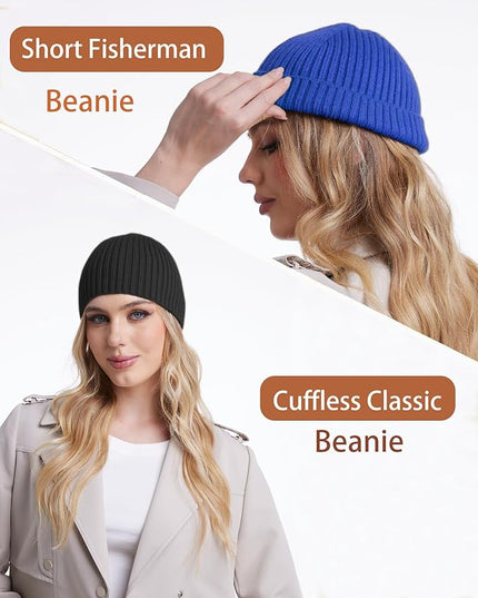 choshion Wool Knit Fisherman Beanie Hat for Men Women,Cuffless Warm Short Cuff Beanies Toboggan Ski Hats Winter Skull Cap