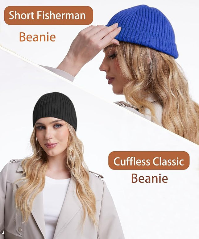 choshion Wool Knit Fisherman Beanie Hat for Men Women,Cuffless Warm Short Cuff Beanies Toboggan Ski Hats Winter Skull Cap