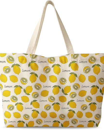 Large Tote Bag for Women - Canvas Tote Bag with Zipper Aesthetic Reusable Shoulder Bag for Gym, Travel, Work