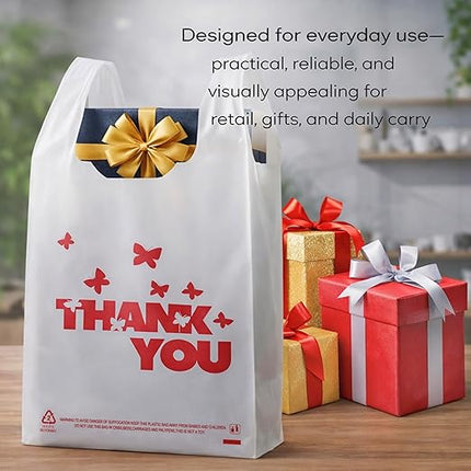 YoYoRain 1000 Pack White Thank You T-Shirt Bags with Handles, 11"x6"x21" Durable HDPE Plastic Carry-Out Shopping Bags for Grocery, Retail, Takeout & Small Business