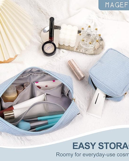 MAGEFY Small Makeup Bag for Purse Mini Cosmetics Bag Corduroy Cute Cosmetic Pouch for Women with Slip-in Pockets