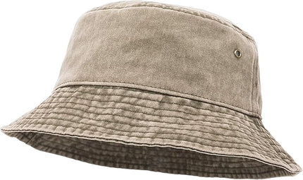 Bucket Hat, Wide Brim Washed Denim Cotton Outdoor Sun Hat Flat Top Cap for Fishing Hiking Beach Sports