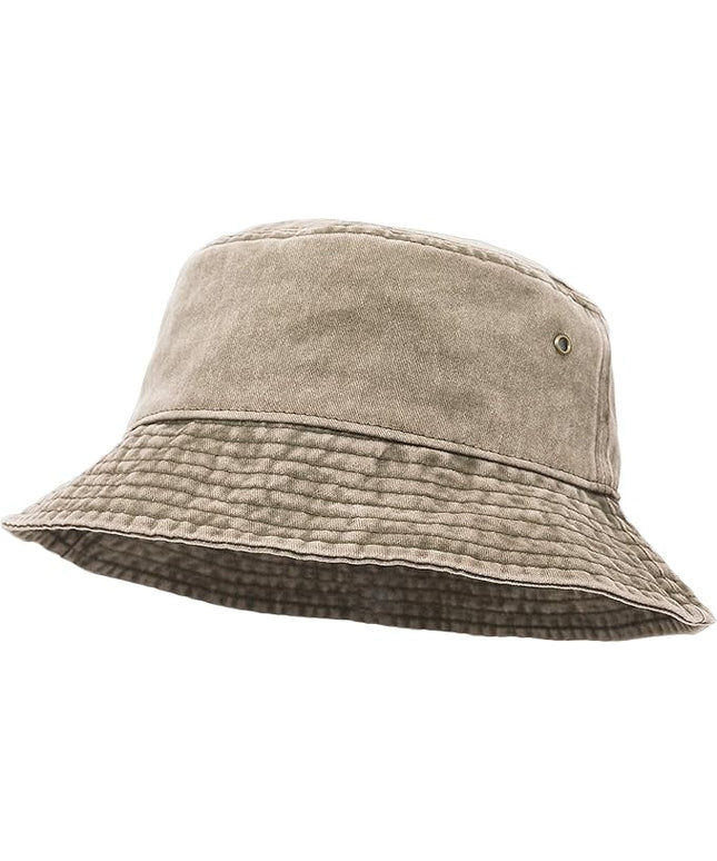 Bucket Hat, Wide Brim Washed Denim Cotton Outdoor Sun Hat Flat Top Cap for Fishing Hiking Beach Sports