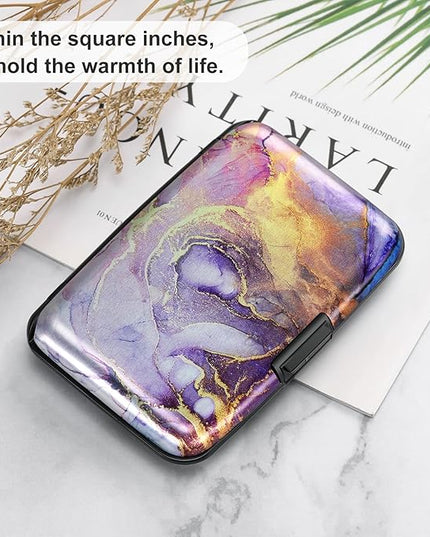 ELFISH Mini RFID Aluminum Wallet Credit Cards Holder Business Card Case Metal ID Case for Men Women（Light Purple Marble