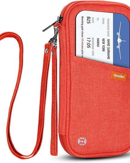 RFID Family Passport Wallet Holder Waterproof, Travel Document Organizer Credit Card Clutch Bag for Men Women (RFID Orange)