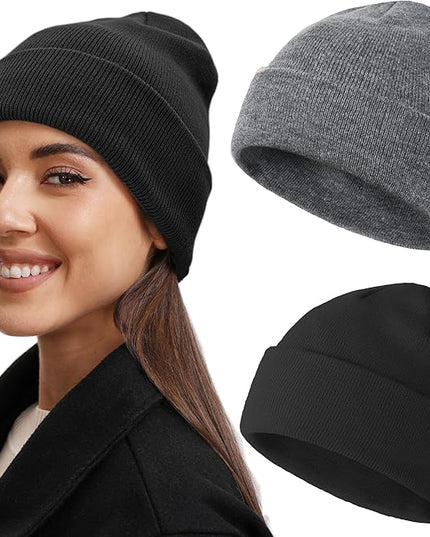 100% Cotton Beanie Hat- Unisex Ultra Soft Winter Warm Stretch Knit Cuffed Hats Fisherman Beanies Skull Cap