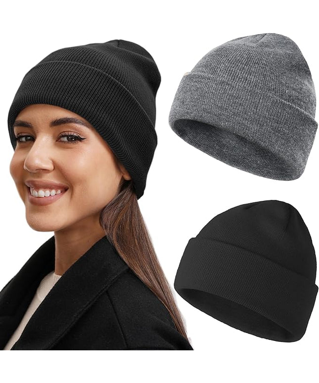 100% Cotton Beanie Hat- Unisex Ultra Soft Winter Warm Stretch Knit Cuffed Hats Fisherman Beanies Skull Cap