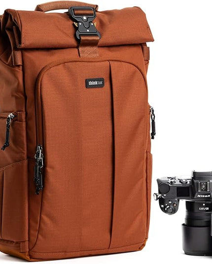 Think Tank FocusPoint 22L RollTop Camera Backpack - Urban Rust: Expandable Travel & Camera Backpack with Laptop Sleeve, Quick Side and Back Access, Rain Cover – Versatile Photography & Travel Bag