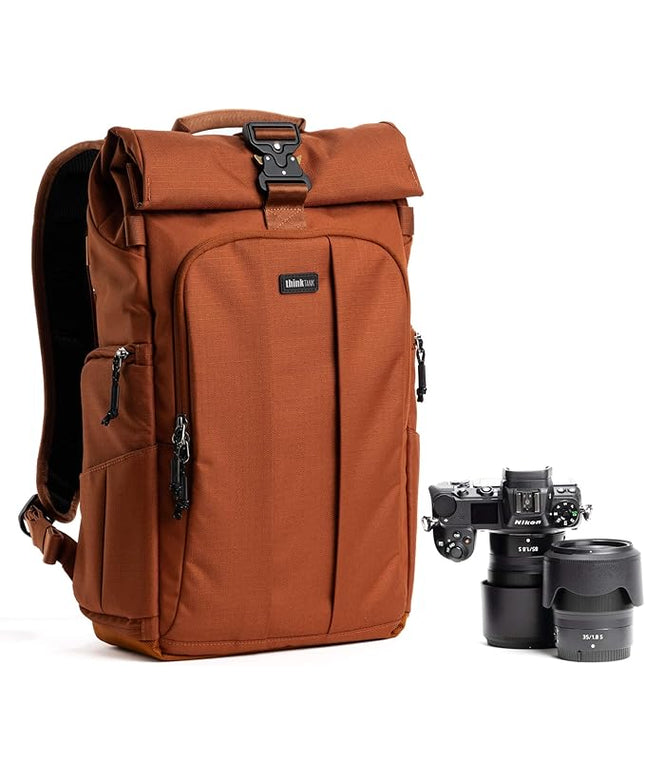 Think Tank FocusPoint 22L RollTop Camera Backpack - Urban Rust: Expandable Travel & Camera Backpack with Laptop Sleeve, Quick Side and Back Access, Rain Cover – Versatile Photography & Travel Bag