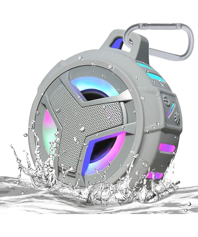 EBODA Shower Bluetooth Speaker, IPX7 Waterproof Portable Floating Speakers with Loud HD Sound, True Wireless Stereo Speaker with LED Light, 24H Play for Shower Pool Beach, Gifts for Men, Women - Gray