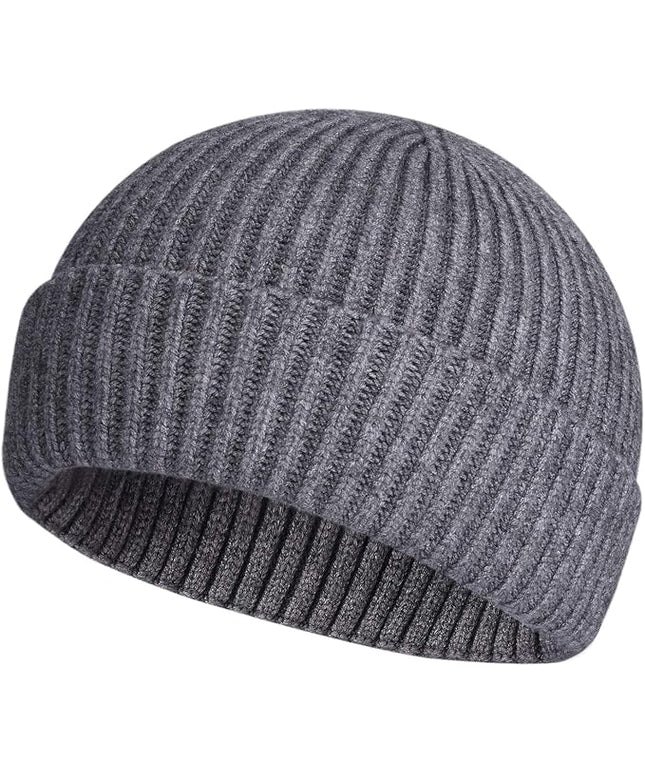 ROYBENS Swag Wool Knit Cuff Short Fisherman Beanie for Men Women, Winter Warm Hats