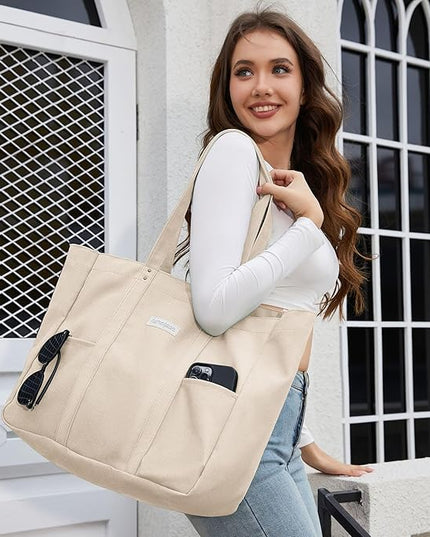 HOMESPON Large Canvas Tote Bag for Women Everything Bag with Pockets and Laptop Sleeve